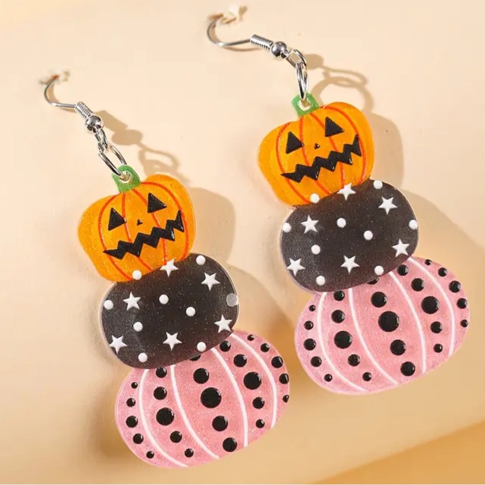 Colorful Star and Pumpkin Dangle Earrings
